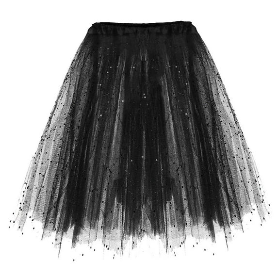 Cathalem Tulle Skirt for Girls Girl Sparkly Metallic Mini Skirt Princess Teen Disco Dance Pleated Skirts (Black,One Size)