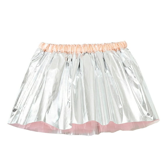 Cathalem Tulle Skirt for Girls Girls' Layered Tutu Tulle Birthday Party Dance Skirts (Silver,M)