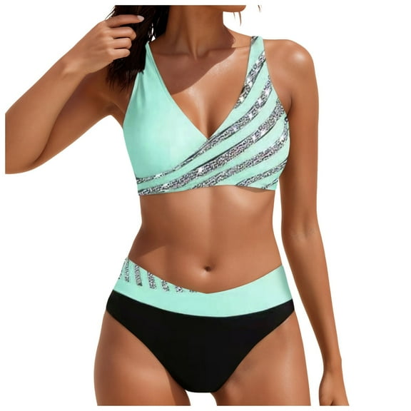 Cathalem Two Piece Swimsuit for Women High Waisted Push Up Cheeky Drawstring Two Piece Bathing Suit (Light Green,M)