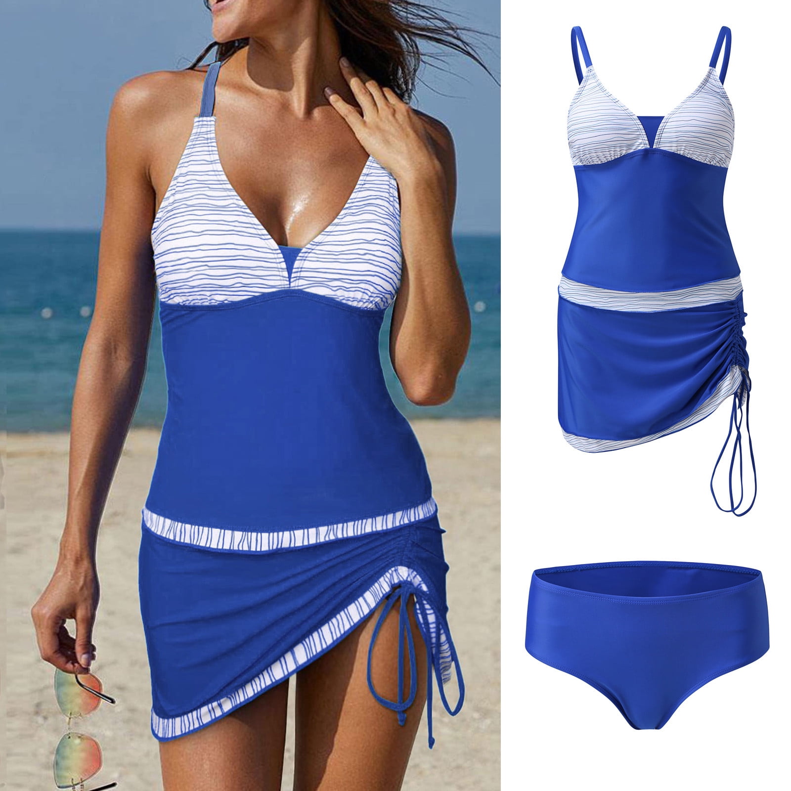 Cathalem Underwire Swimsuits for Women Large Bust Color Swimwear Two With  Skirt Block Bathing For Swimsuit Sports Bra Top Underwear Blue Small 