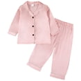 thumbnail image 1 of Cathalem Unisex Kids Boys Girls Pajama Sets Winter Long Sleeve Long Pants 2pcs Silky Sleepwear Button Down Loungewear Light Pink 5-6 Years, 1 of 7