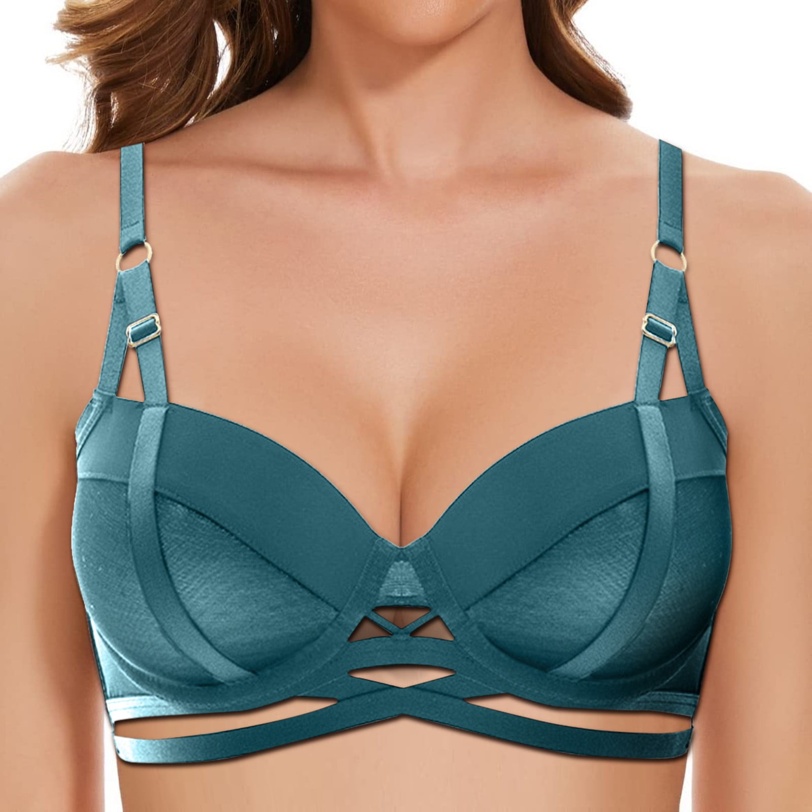Cathalem V Neck Bralettes Padded Seamless Adjustable Straps Bra Wemon's Bra Push Up(Blue,70AB