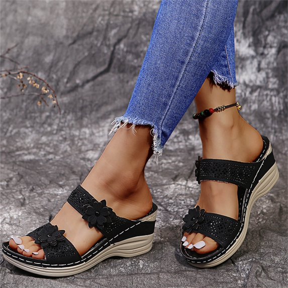 Cathalem Walking Sandals for Women with Arch Support Breathable Shoes Women Fashion Wedges Sandals for Women Closed Toe Black 8