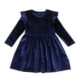 thumbnail image 1 of Cathalem Wedding Guest Dresses for Girls Fall Girls Dresses Fall Long Sleeve V Neck Ruffle Tiered Swing Skater Dress (Navy,4-5 Years), 1 of 4
