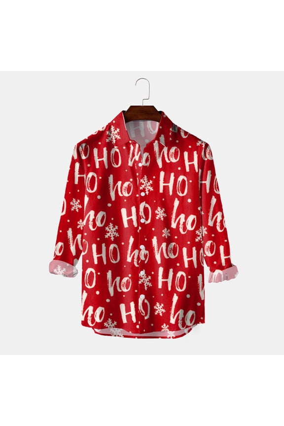 Western Cowboy Shirts Men Mens Christmas Digital 3D Printing Holiday Lapel Button Long Sleeve Shirt Top Floral Sleeve Shirt P X-Large