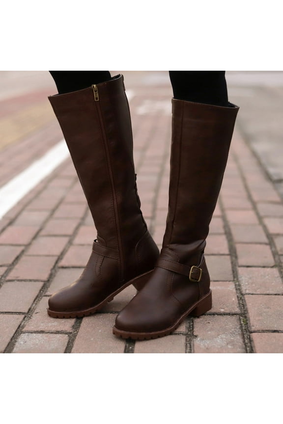 Wide Calf High Boots for Women Zipper Warm Vintage Leather Women Keep Toe Boots Boots Thigh High Boots for Women Size 11 Brown 9.5
