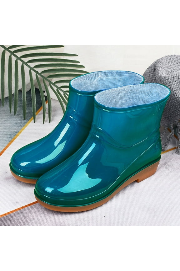 Wide Foot Winter Boots for Women Waterproof Low Heeled Buckle Middle Boots Shoe Rain Toe Extra Wide with Boots Women Blue 7