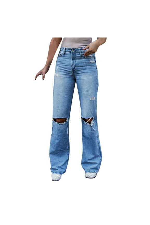 Wide Leg Jeans Woman Women's Curvy Bootcut Super High Rise Jeans (Light Blue,M)
