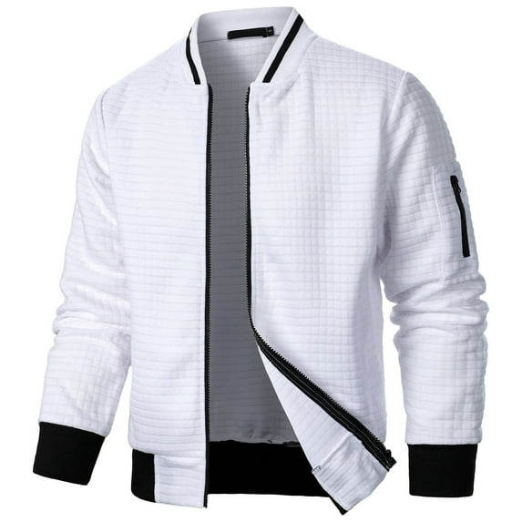 Cathalem Windbreaker Jackets for Men Mens Lightweight Jacket Casual Bomber Jacket Varsity Coat (White,XL)