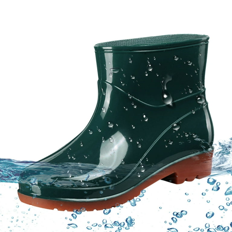 Cathalem Winter Boots for Men Short Rain Boots For Womens Ankle Waterproof Rainboot Slip On Garden Boot Ladies Rain Boots Green 7.5