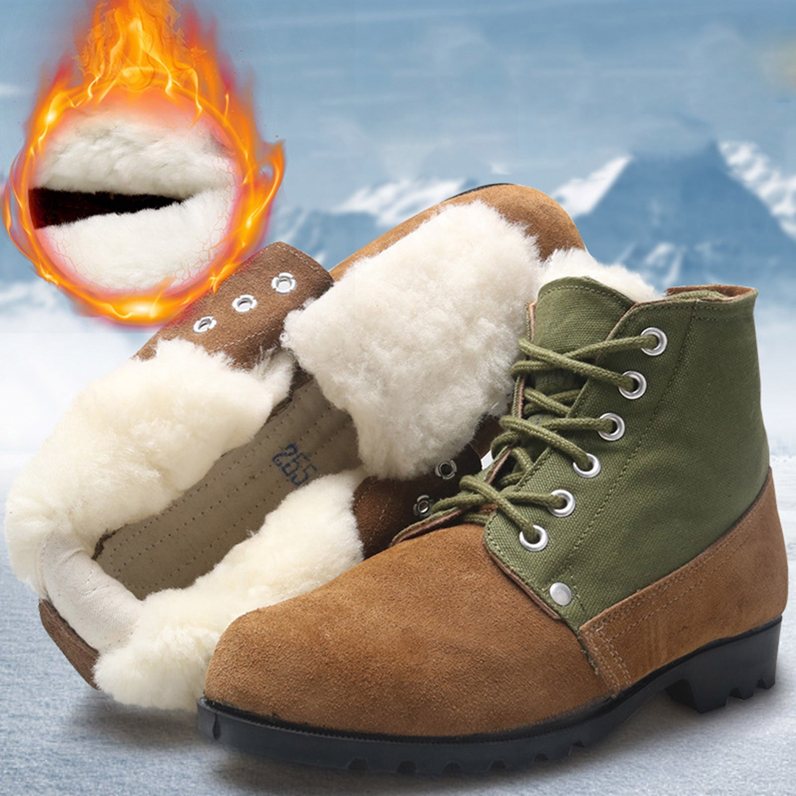 Cathalem Winter Boots for Men Snow Big Toe Shoes For Men And Women Boots Thickened Wool Labor Snow Boots Men Size 8 No Lace Green 8