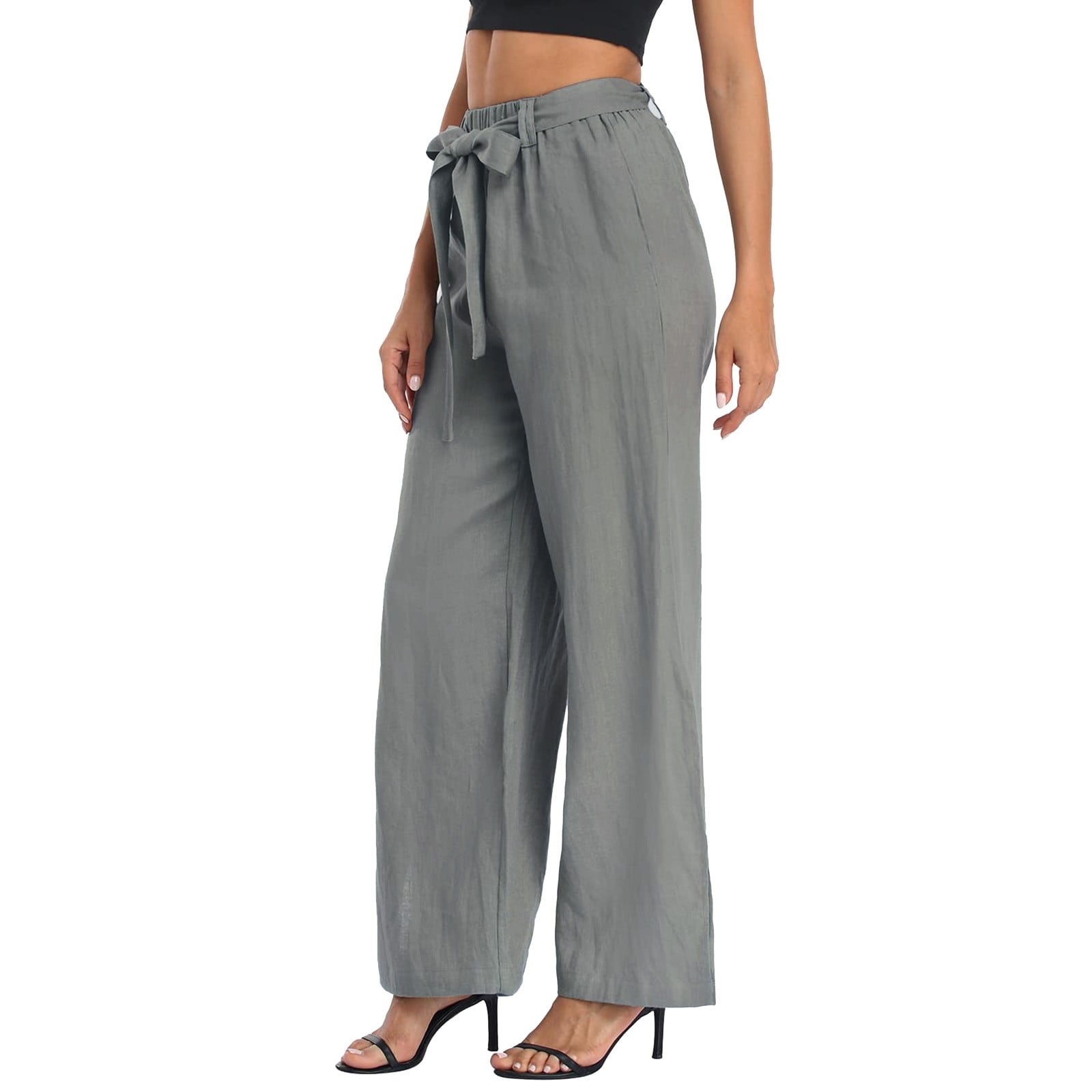 Cathalem Woman Sweat Pants Women's High Waist Palazzo Pants Casual Belted  Wide Leg Pants with Pockets Womens Pants Casual Small Pants Grey XX-Large 