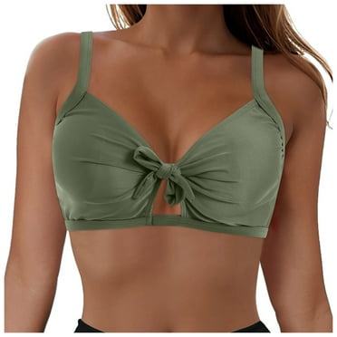 Cathalem Women Bikini Tops Push Up Swim Top Front Tie Knot Bathing Suit Top Only (Light Green,XL)