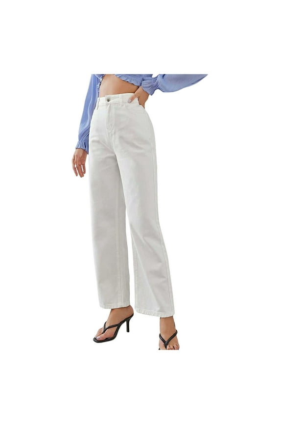 Women Jeans Women's Plus Size Super Flare High Rise Pull On Jeans (White,XL)