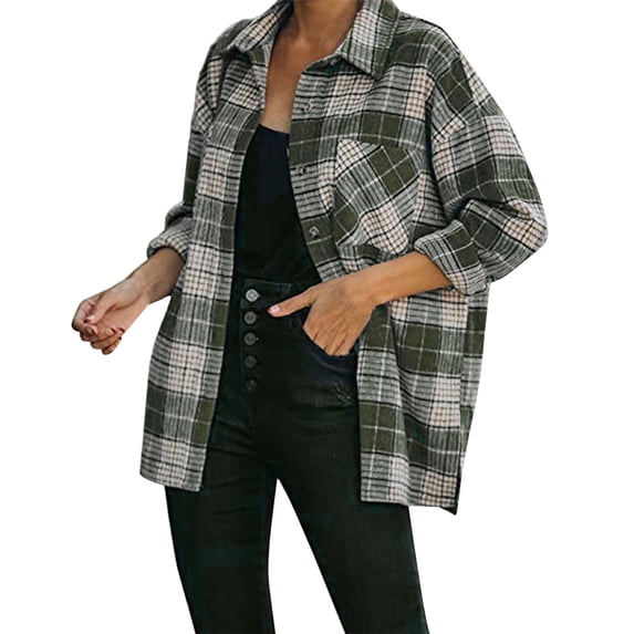 Cathalem Women Long Sleeve Jacket Coat Plaid Women's Cardigan Fall Winter Womens Shirt Blouse Tops