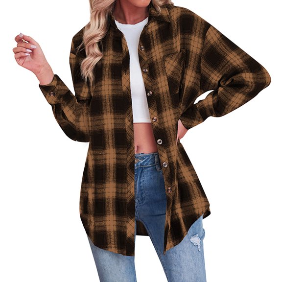 Cathalem Women Long Sleeve Jacket Coat Plaid Women's Cardigan Fall Winter Womens Shirt Blouse Tops