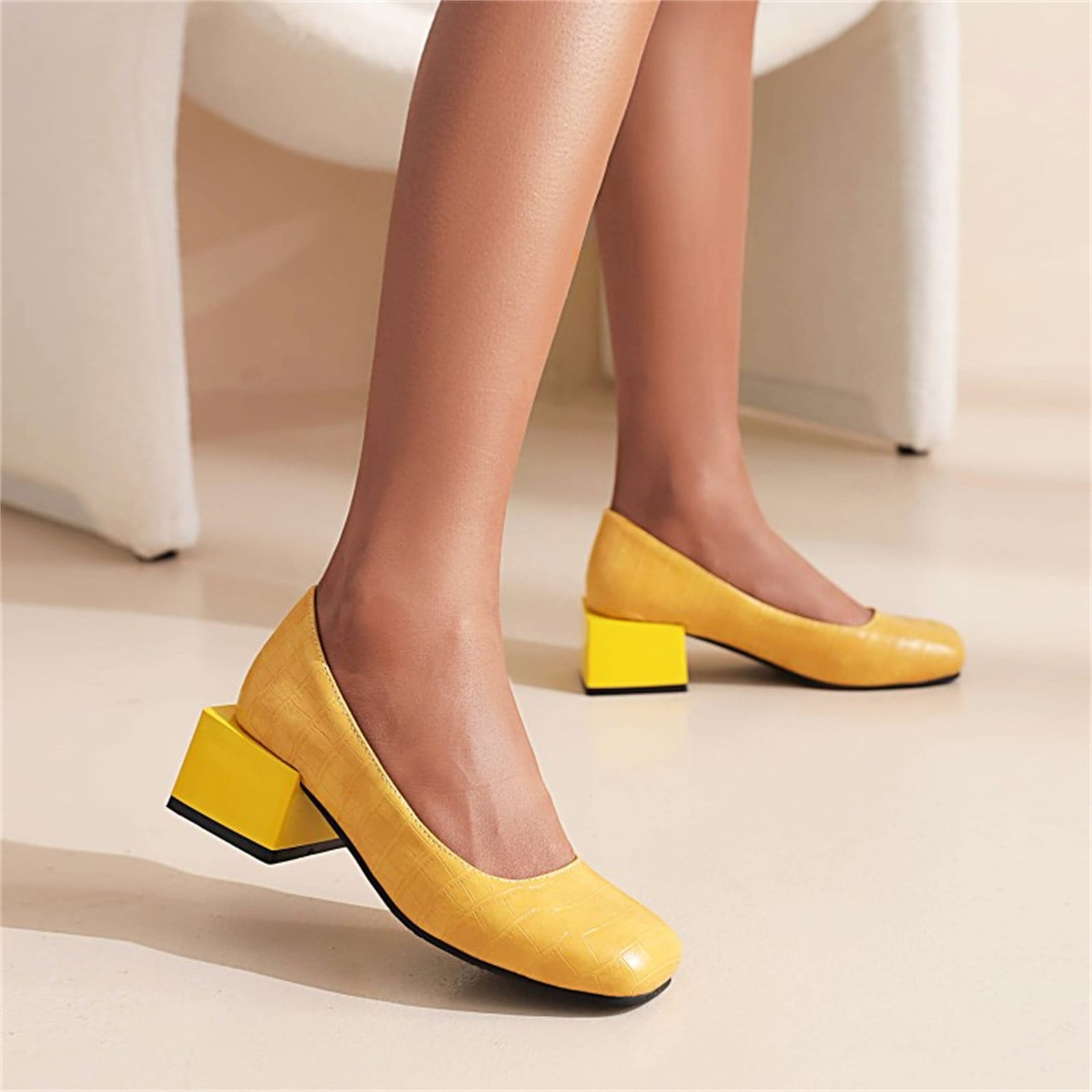 Zancos Zapatos High-Heeled Pump | Plain Faux Leather | Bright Yellow Pumps  – Zancos Zapatos USA Corp