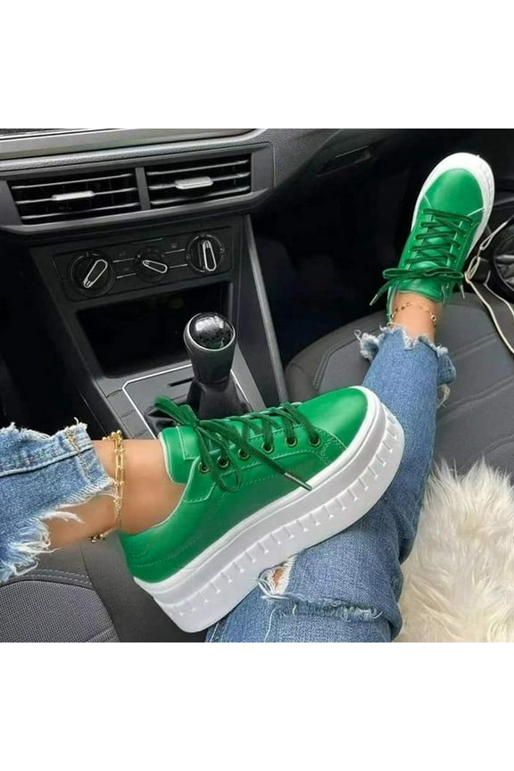 Cathalem Women Shoes Wide Width Casual Ladies Fashion Solid Color Leather Round Toe Lace Up Platform Women High Heel Sandals Green 6.5