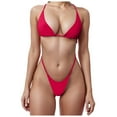 thumbnail image 1 of Cathalem Women Swimsuits Womens High Waisted Bikini Sets Drawstring Tummy Control Swimsuits Tie Back Bathing Suit (Red,M), 1 of 5