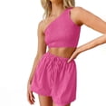 thumbnail image 1 of Cathalem Women's 2 Piece Set One Shoulder Gathered Crop Top Shorts Beach Two Piece Set Pink M, 1 of 1