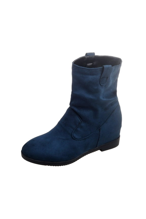 Women's Ankle Boots Female Shoes Adult Boots Leather for Women Low Heel Ladies British Style Fashion Solid Color Suede Pleated Round Booties Boots for Women (Blue, 6.5)