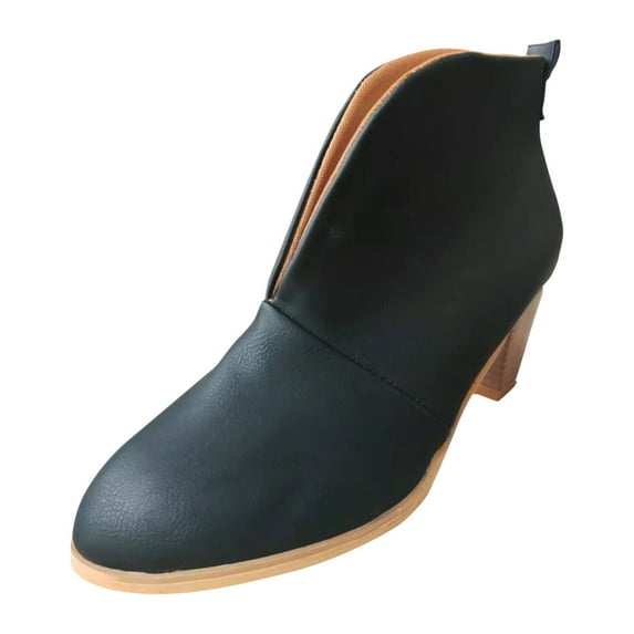 Cathalem Women's Ankle Boots Female Shoes Adult Boots for Women with Heel Tan Stacked Short Leather Boots Booties Heel Women's Boots Fahsion Boots Snow Boots for Women (Black, 7)