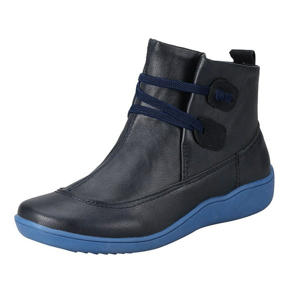 Cathalem Women's Ankle Boots Female Shoes Adult Extra Wide Width Women's Boots Color Fashion Short Flat Women's Retro Zipper Shoes Breathable Womens Boots Size 12 Wide (Blue, 8.5)