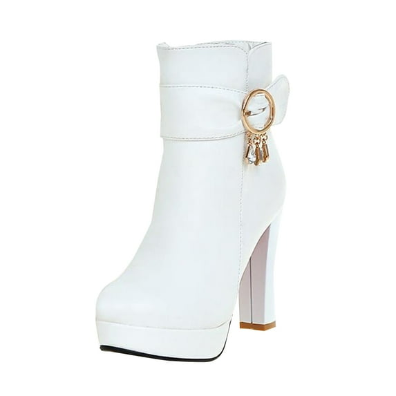 Cathalem Women's Ankle Boots Female Shoes Adult Womens Heel Boots Platform High Hell Girl Shoes Ankle Boots with Heels for Women Thick Womens Boots Booties Lace up (White, 7)
