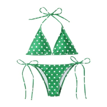 Cathalem Bikini Sets for Women Push Up Twist Front Spaghetti Straps Ruched Two Piece Swimsuit Bathing Suit (Green,S)