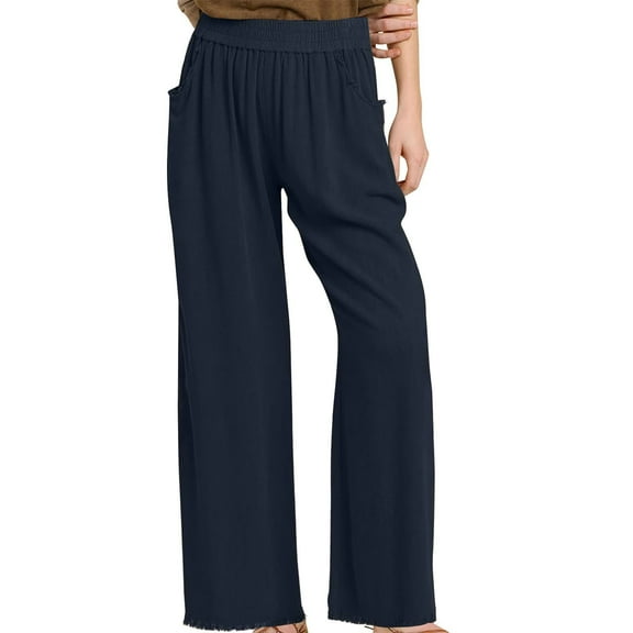 Cathalem Women's Casual High Waist Straight Leg Trousers Work Pants with Pocket Womens Work Pants High Waisted(Blue,XL)