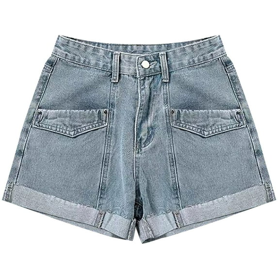 Cathalem Women's Denim Shorts Plus Size Womens Jeans Shorts Casual Stretch Denim Shorts with Pockets(Blue,XL)