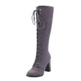 thumbnail image 1 of Cathalem Women's Keen-High Boots Female Shoes Adult Women Boots Wide Oversized Women's Boots Border Thick High Heel Side Zipper Tie High Lace up Boots for Women Wide Width (Grey, 7.5), 1 of 7