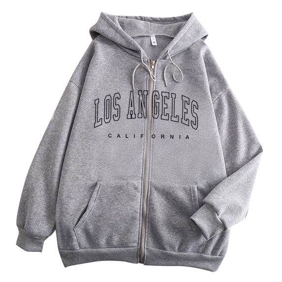 Cathalem Women's Letter Print Hoodie - Zip Up Long Sleeve Pullover Sweatshirt, Casual Loungewear, Trendy Streetwear, Fleece Lined Hooded Jacket for Women (Grey,XXL)