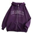thumbnail image 1 of Cathalem Women's Letter Print Hoodie - Zip Up Long Sleeve Pullover Sweatshirt, Casual Loungewear, Trendy Streetwear, Fleece Lined Hooded Jacket for Women (Purple,L), 1 of 3