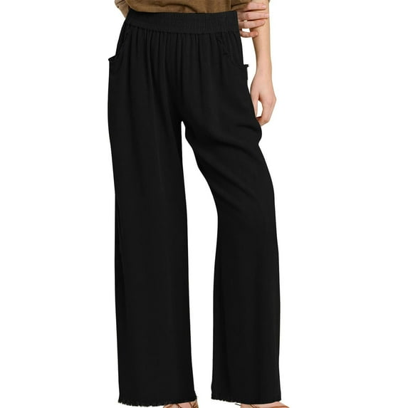 Cathalem Women's Lounge Pants Stretchy Wide Leg Casual Pants Comfy High Waist Flowy Pants Work Pants Women Plus Size(Black,L)
