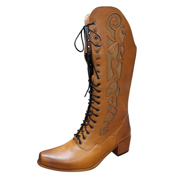 Cathalem Women's Mid-Calf Boots Female Shoes Adult Knee Boots for Women Wide Calf Fashion Women Artificial Leather Solid Color Autumn Wide Width Boots for Women Wide Calf (Brown, 6.5)