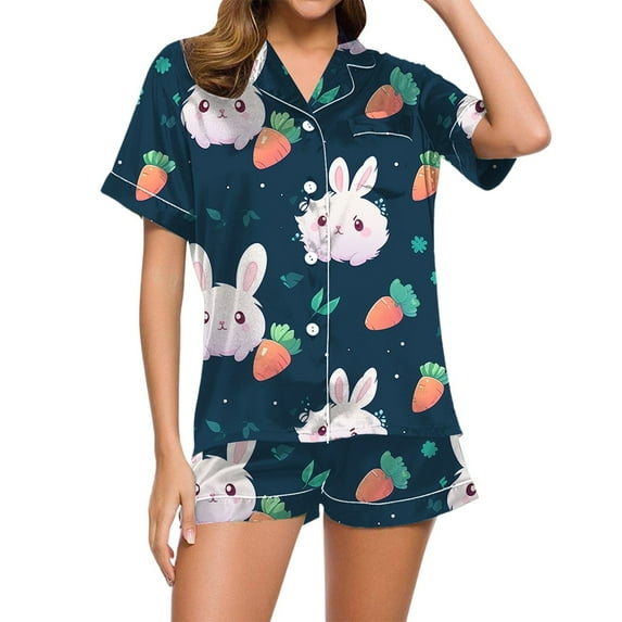 Cathalem Women's Pajama Sets Short Sleeve Womens Pajama Set - Short Sleeve Shirt Pajama Pants(Pink,L)