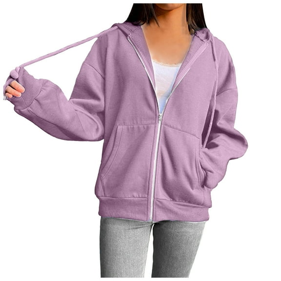 Cathalem Women's Solid Color Pullover Hoodie - Long Sleeve Casual Sweatshirt with Kangaroo Pocket, Cozy Fleece Lined Hooded Sweater for Women (Purple,XL)