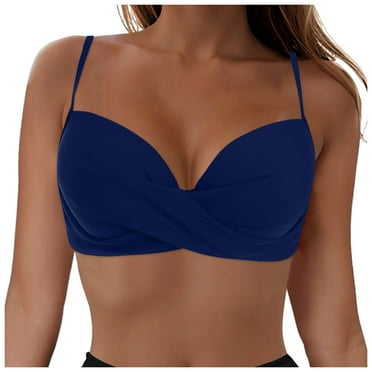 Cathalem Women's Underwire Crisscross Twist Front Adjustable Strap Bikini Top - Removable Padding Swimwear (Dark Blue,XL)