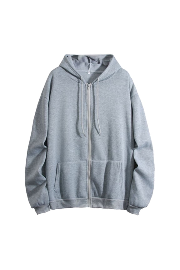 Women's Winter Fleece Lined Hoodie - Solid Color Zip Up Long Sleeve Sweatshirt with Pockets, Cozy Thermal Hooded Jacket for Women (Grey,L)