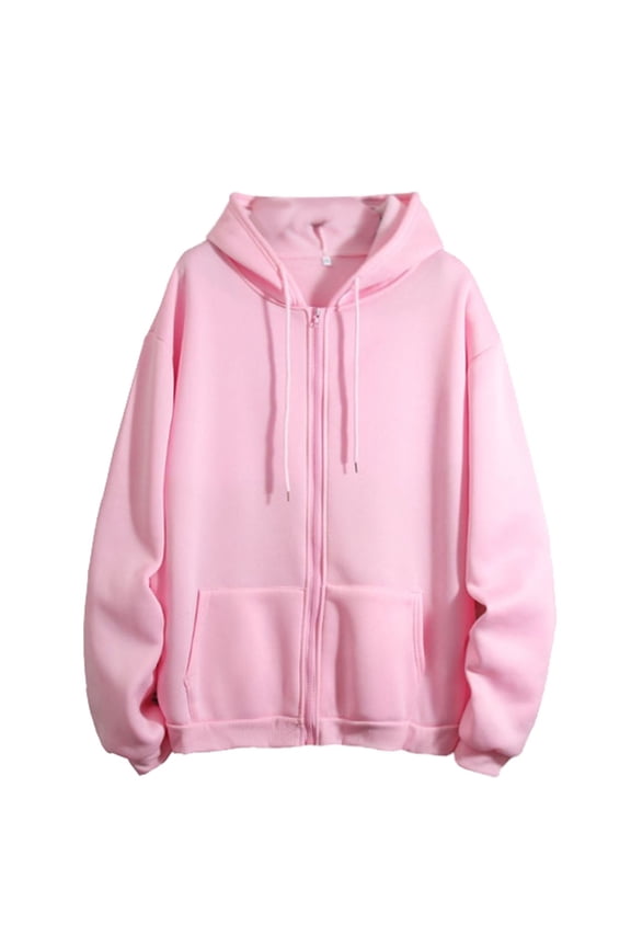 Women's Winter Fleece Lined Hoodie - Solid Color Zip Up Long Sleeve Sweatshirt with Pockets, Cozy Thermal Hooded Jacket for Women (Pink,L)