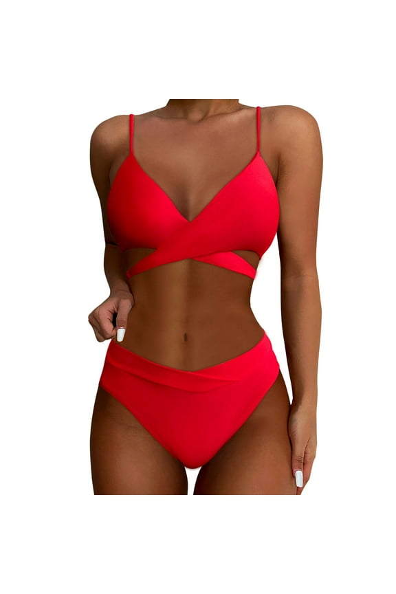 Womens Bathing Suits 2 Piece Womens Two Piece Swimsuits Bikini Bathing Suits Vintage(Red,S)