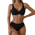 thumbnail image 1 of Cathalem Womens Bikinis Two Piece Swimsuit High Waisted V Neck Twist Front Adjustable Spaghetti Straps Bathing Suit (Black,L), 1 of 9