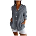 thumbnail image 1 of Cathalem Womens Button Down Shirt Casual Classic Pleated Textured Single-Breasted Lapel Shirt for Women,Summer Lightweight Roll Up Sleeve Button Blouses (Grey,L), 1 of 5