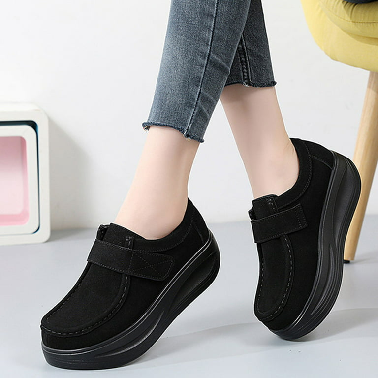 Cathalem Womens Casual Dress Shoes Large Thick Soled Rocking Shoes Women  Casual Casual Shoes Slip On Sponge Womens Casual Shoes Black 9