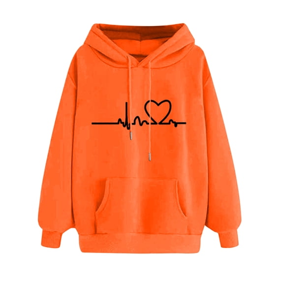 Cathalem Womens Casual Hoodies Crew Neck Long Sleeve Sweatshirts with Pocket Lightweight Pullover Tops (Orange,S)