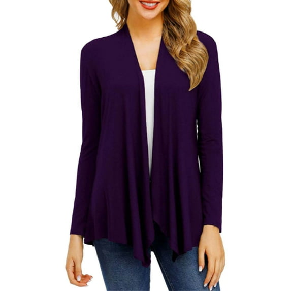 Cathalem Womens Casual Lightweight Long Sleeve Cardigan Soft Drape Open Front Fall Dusters (Purple,XXL)