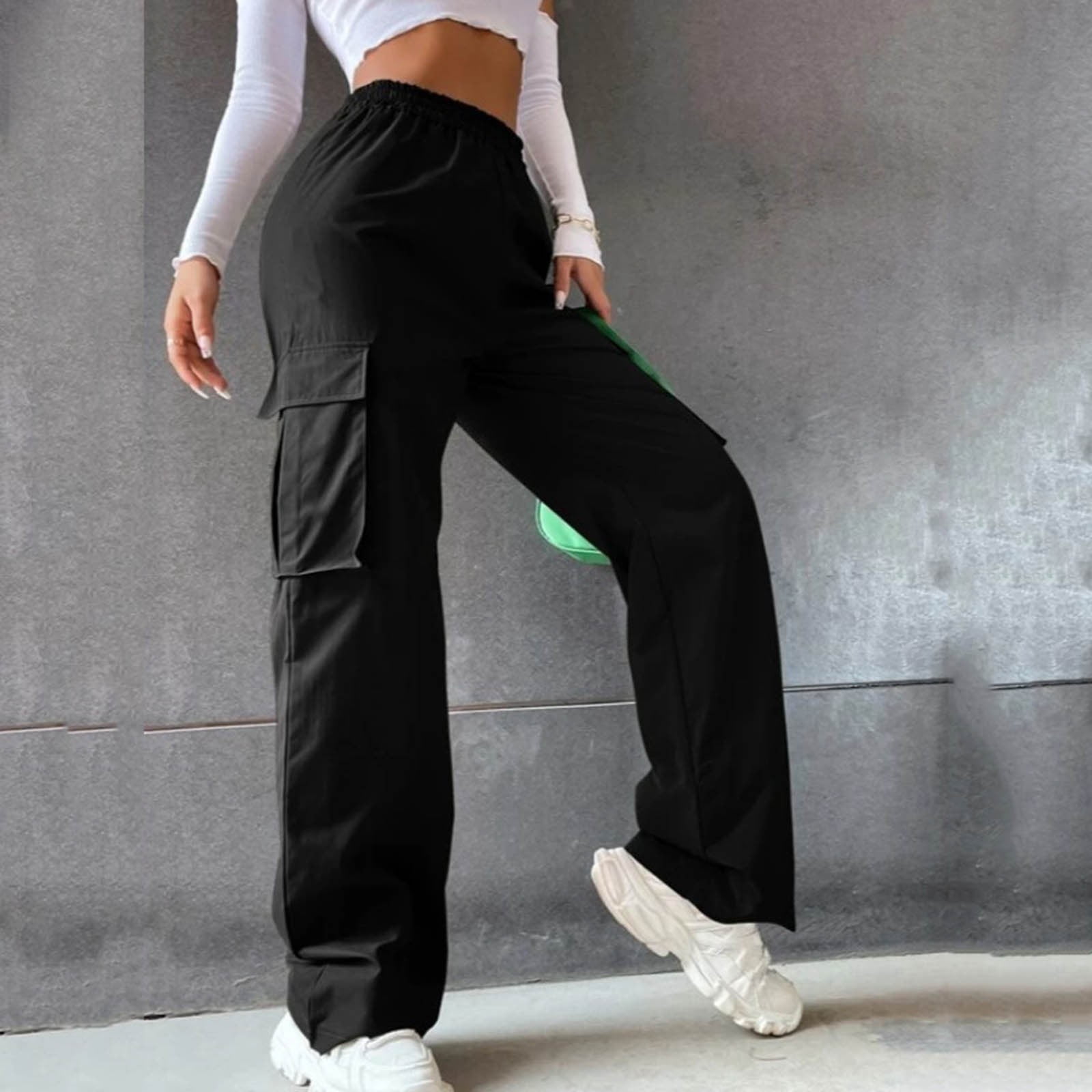 Cathalem Womens Casual Pants Linen Women's Belt Less High Waisted Wide Leg  Trousers Straight Leg Casual Pant Suits for Women Pants Black Large 