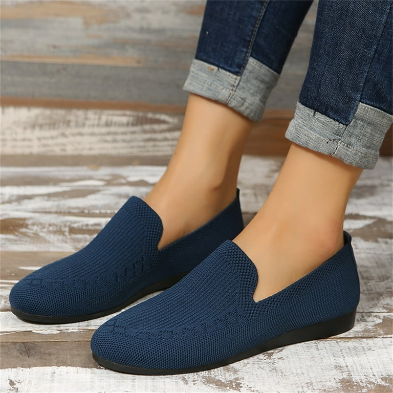 Cathalem Womens Casual Slip on Shoes Mesh Ladies Fashion Solid Color  Breathable Knitting Comfortable Size 9 Womens Shoes Casual Blue 7