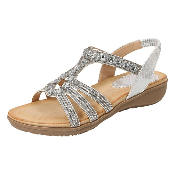 Cathalem Womens Flat Sandals Slip on SlidesComfort Walking Sandal Sandals for Women Beach(Silver,39)